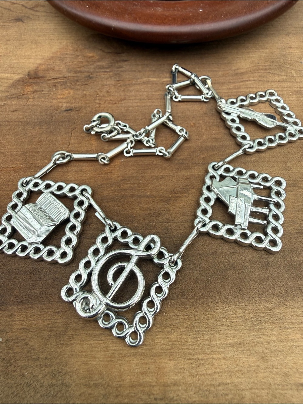 Vintage Silver-tone Music-Themed Charm Necklace - Silver - Picture 7 of 7